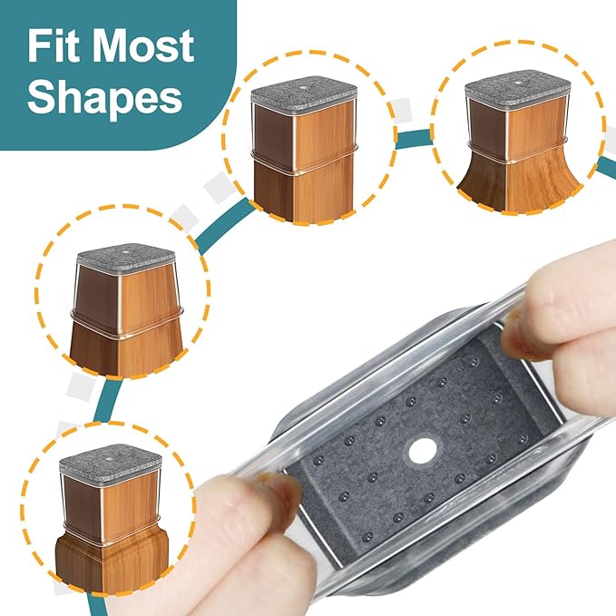 24 Pcs Chair Leg Floor Protectors Rectangle, Silicone Felt Furniture Leg Pads Caps Covers for Hardwood Floors, Fit L:1-1/8" to 1-1/2", W:3/4" to 1"