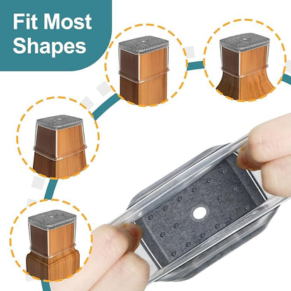24 Pcs Chair Leg Floor Protectors Rectangle, Silicone Felt Furniture Leg Pads Caps Covers for Hardwood Floors, Fit L:1-1/8" to 1-1/2", W:3/4" to 1"