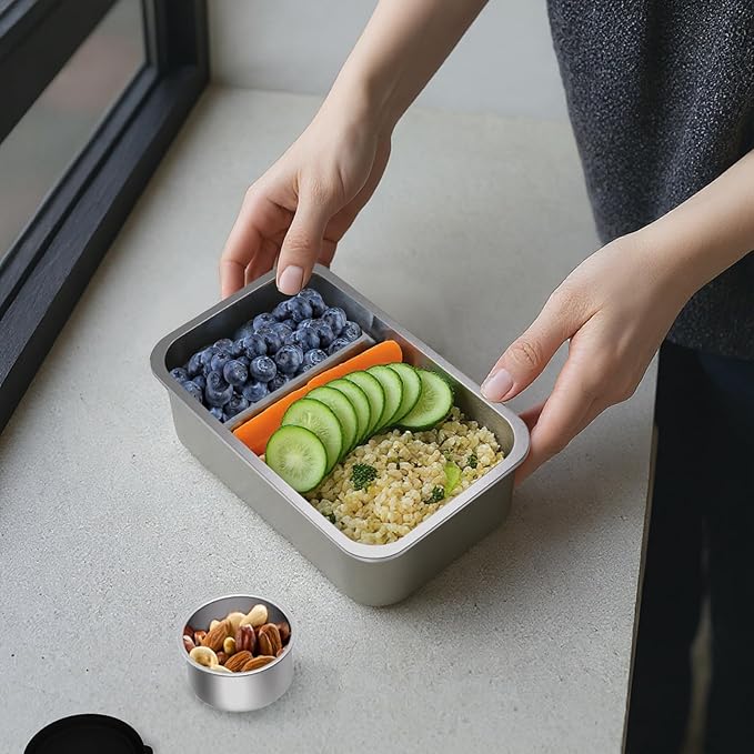 Stainless Steel Bento Lunch Box Set for Adult - 42oz Leak-Proof Bento Lunch Box Container with Thermo, Insulated Bag for Work Travel Dining Out