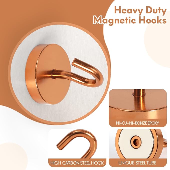 Neosmuk Magnetic Hooks, Cruise Ship Essentials, 130lb+ Heavy Duty Magnetic Hooks for Cruise Cabins, Refrigerator, Grill, Hanging, and Travel | Extra Strong Must-Haves Magnet Hook,Bronze