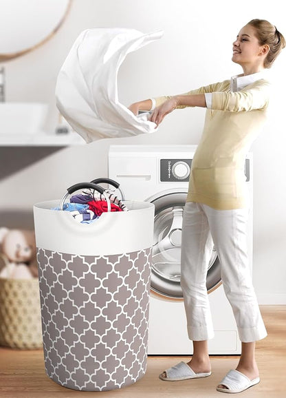 Large Laundry Basket Laundry Hamper Bag Washing Bin Clothes Bag Collapsible Tall With Handles Waterproof Travel Bathroom College Essentials Storage For College Dorm, Family (Khaki)115L