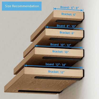 Shelf Brackets Floating Shlef Brackets 12-Inch 6-Packs, 1/5-Inch Thick Heavy Duty Shelving Brackets for Wood Shelves, 12" Hidden Black Metal L Bracket Shelf Bracket Supports with 160 Lbs Load Capacity