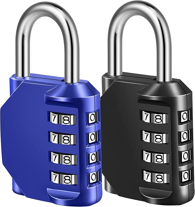 Combination Lock, 4 Digit Combination Padlock for School Gym Sports Locker, Fence, Toolbox, Case, Hasp Cabinet Storage (2 Pack, Blue & Black)