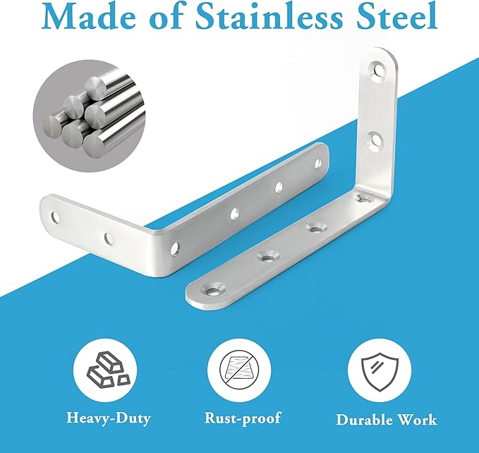 Alise 12 Pcs Floating Shelf Brackets,Heavy Duty L Bracket Corner Brace,5'' x 3'' Stainless Steel Corner Joint Angle Bracket for Hanging Support Shelves Support DIY,Brushed Finish