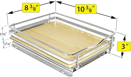 LYNK PROFESSIONAL® Élite™ Pull Out Spice Rack Organizer for Inside Kitchen Cabinets - 8-3/8 inch Wide - Slide Out Drawer – Wood/Chrome Sliding Spice Organization for cabinet - Spice Racks - 1 Tier