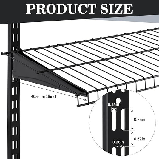 Adjustable Locking Shelf Bracket 16 Inch Shelf Brackets Heavy Duty Wire Shelving Brackets for Deep Wire Shelving Double Track System(Black,6 Pcs)