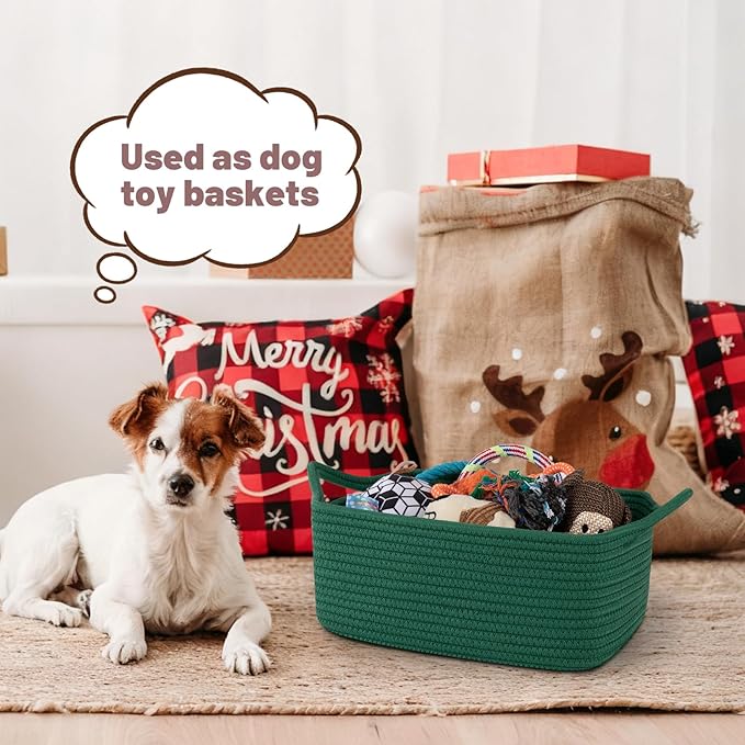 Basket for Gifts Empty, Woven Storage Basket with Gift Bag, Ribbon and Wrap Tissue Paper, Small Rope Toy Storage with Handles for Christmas, Baby Shower, Dog Toy Organizer, 13.6" x 10" x 5.9”