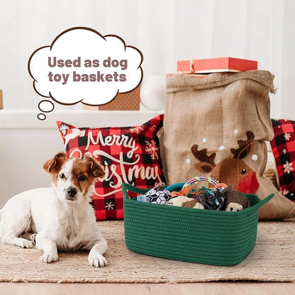 Basket for Gifts Empty, Woven Storage Basket with Gift Bag, Ribbon and Wrap Tissue Paper, Small Rope Toy Storage with Handles for Christmas, Baby Shower, Dog Toy Organizer, 13.6" x 10" x 5.9”