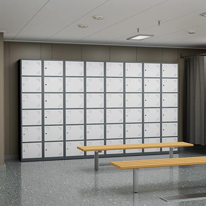 Metal Locker Cabinet with 6 Doors, 71" Storage for Employees, 6 Tier Steel Locker with Lock and Keys for School, Gym, Home, Office Staff (Grey White)
