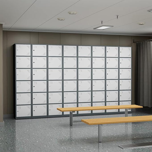 Metal Locker Cabinet with 6 Doors, 71" Storage for Employees, 6 Tier Steel Locker with Lock and Keys for School, Gym, Home, Office Staff (Grey White)