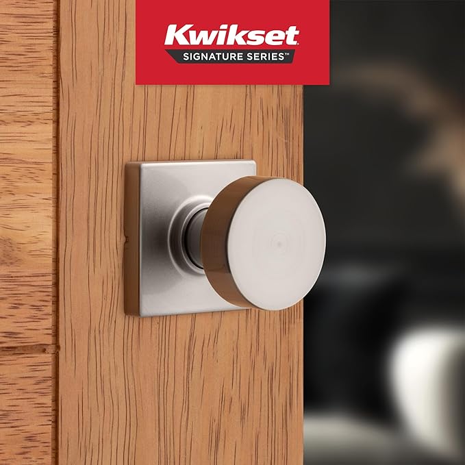 Kwikset Pismo Interior Passage Door Knob,Handle for Closet and Hallway Doors,Non-Locking Doorknob in Satin Nickel,with Microban Protection,(Pack of 4)