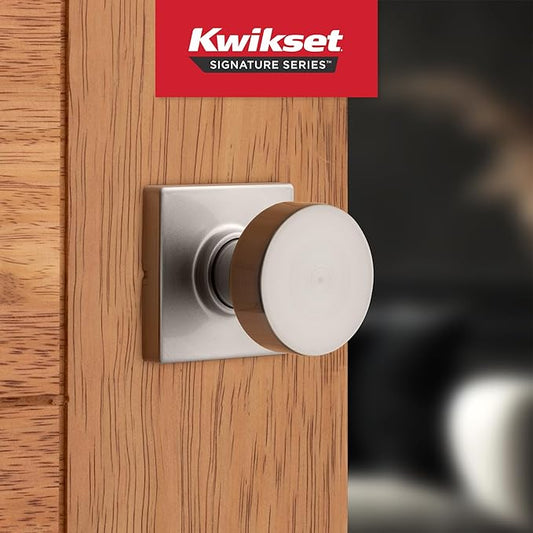 Kwikset Pismo Interior Passage Door Knob, Handle For Closet and Hallway Doors, Non-Locking Doorknob in Satin Nickel, with Microban Protection