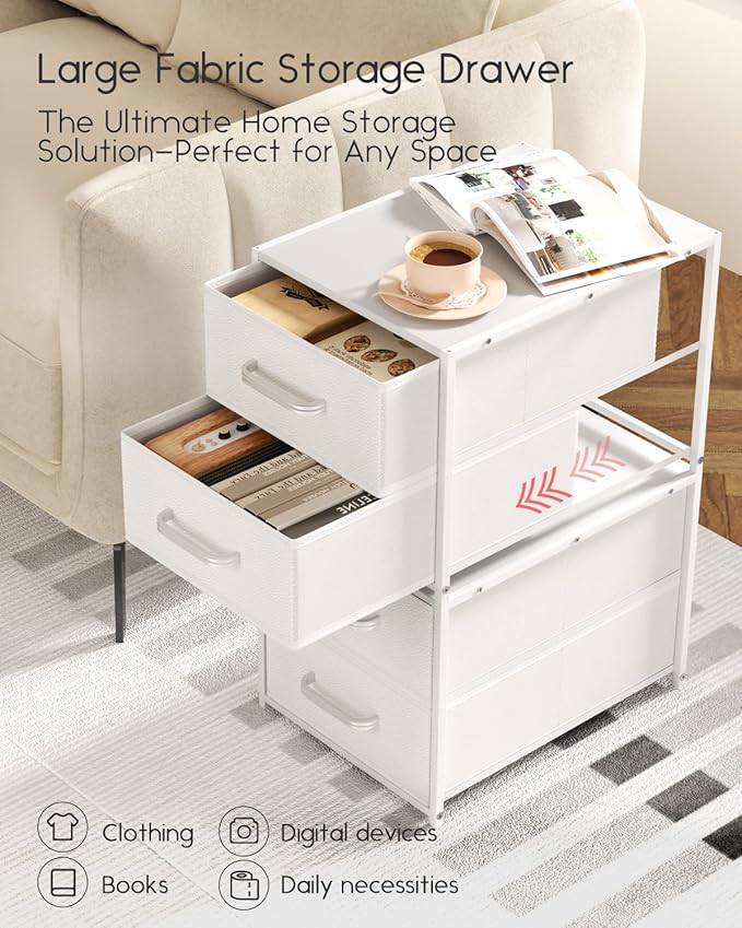 Stackable Storage Drawers - 2 Tier Closet Drawers, Closet Organizer with Metal Handles, Night Stand with Collapsible Bins, Fabric Dresser for Bedroom, Dorm, Office, White, 2 Pack