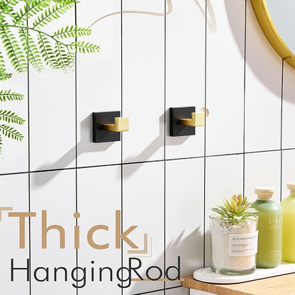 KOKOSIRI Robe Hooks for Bathrooms Towel Hooks Coat Hook Kitchen Garage Heavy Duty Wall Mounted Stainless Steel Brushed Gold and Matte Black, 2 Pack B1010GDK-P2