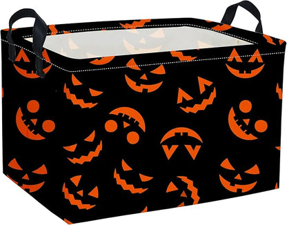 Essme Rectangular Halloween Basket,Kids Baskets Empty with Handles for Kids Halloweens Room Decor,Boys and Girls,Candy Basket（Funny face）
