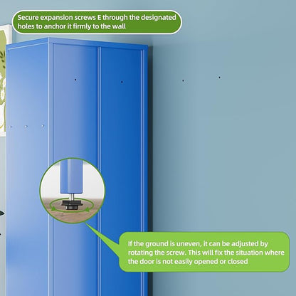 Locking Metal Lockers with Hanging Rod,1 Door Metal Storage Locker for Gym,Basketball Gym,Gymnasiums,Utility Room,Assembly Required,Blue