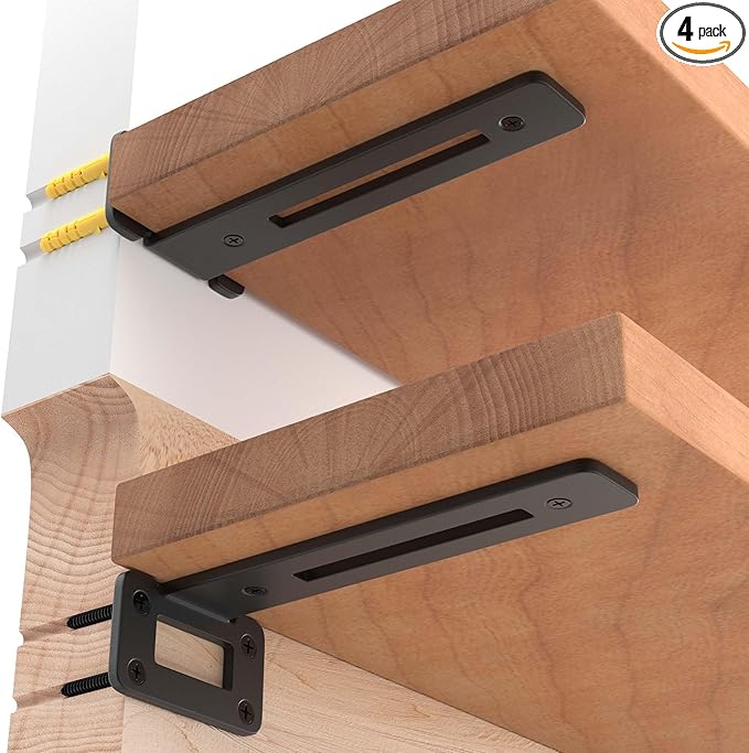 LEOPO 8 Inch 4 Pack Openwork T Shelf Brackets for DIY Floating Shelf,1/5 Inch Thick Heavy Duty Metal Shelf Bracket,L Brackets for Shelves Support