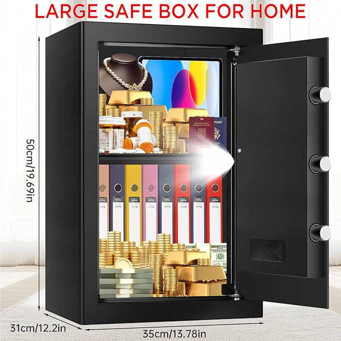3.4 Cuft Large Safes for Home Use Fire and Water Proof, Anti-Theft Digital Security Safe Box With Programmable Keypad & Spare Keys, Home Safes Water and Fireproof for Documents Money Valuables