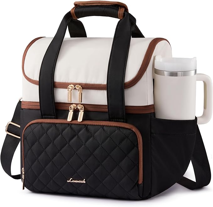 LOVEVOOK Insulated Lunch Bag For Women,Large Double Deck Adult Lunch Box,Teacher Lunch Tote Bag With Cup Holder,Leakproof Cooler Bag With Adjustable Shoulder Strap For Work Picnic Beach