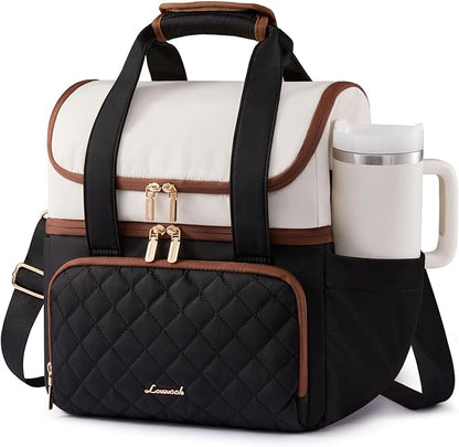 LOVEVOOK Insulated Lunch Bag For Women,Large Double Deck Adult Lunch Box,Teacher Lunch Tote Bag With Cup Holder,Leakproof Cooler Bag With Adjustable Shoulder Strap For Work Picnic Beach