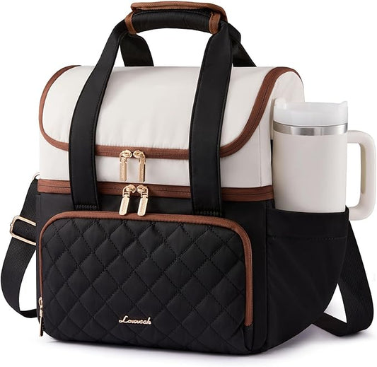 LOVEVOOK Insulated Lunch Bag For Women,Large Double Deck Adult Lunch Box,Teacher Lunch Tote Bag With Cup Holder,Leakproof Cooler Bag With Adjustable Shoulder Strap For Work Picnic Beach