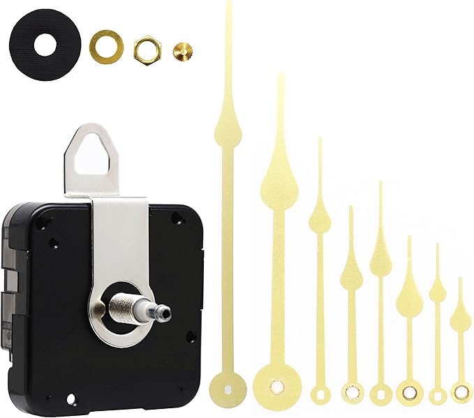 TIKROUND Quartz DIY Wall Clock Movement Mechanisms Battery Powered DIY Repair Parts Replacement with 4 Sets Hands,3/10 Inch Maximum Dial Thickness,29/32 Inch Total Shaft Length Gold Hands.