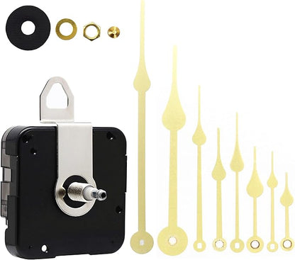 TIKROUND Quartz DIY Wall Clock Movement Mechanisms Battery Powered DIY Repair Parts Replacement with 4 Sets Hands,3/10 Inch Maximum Dial Thickness,29/32 Inch Total Shaft Length Gold Hands.