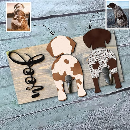 Personalized Dog Leash Holder for Wall Custom Name, Wooden Dog Butt Leash Hook, Decorative Key Rack Hooks Hanger for Entryway, Hallway, Farmhouse Dog Items Storage Organizer (2 Dog)