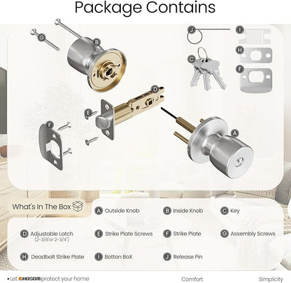 HOSOM 6 Pack Door Knobs with Lock and Key, Keyed Entry Door Knob, Exterior and Interior Door Lock for Front Door Commercial and Residential Area, Stainless Steel Door Handle