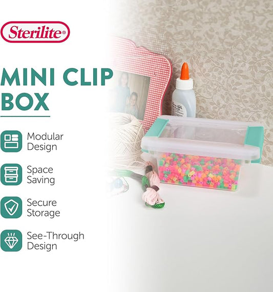 Sterilite 24-Pack Clip Box, Stackable Clear Plastic Bins with Latching Lids, Mini - Writing, Arts or Crafts Supplies Storage Containers for Home, Office, Classroom and Workshop Organization
