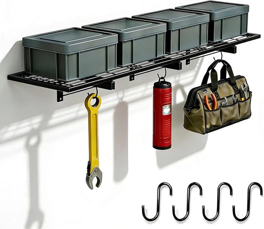 Garage Wall Shelving, 46" × 12" Wall Mounted Floating Shelf, Heavy Duty Shelves 190 LBS Load Capacity, Black Storage Rack for Shop, Shed, Closet, Basement, Laundry Room