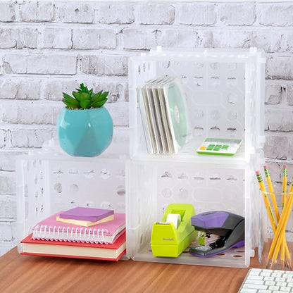 Sterilite Mini Crate, Stackable Plastic Storage Bin with Handles, Organize Home, Garage, Office, School, Dorm Room, Clear, 36-Pack