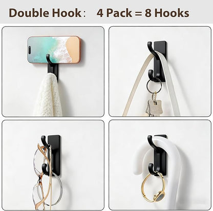 pickpiff Wall Hooks with Adhesive Strip - Easy to Remove, No Residue, Strong Heavy Duty Sticky Towel Hook, 4 Pack Black