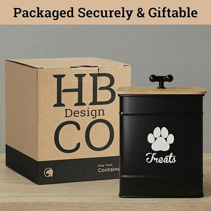 Dog Treat Container Airtight - 6 Inch Wide x 8 Inch Tall Iron Dog Treat Jar for Kitchen Counter with Airtight Bamboo Lid - 12 Cup Capacity Pet Treat Container - Doggie Cookie Jar - Big Treats Canister