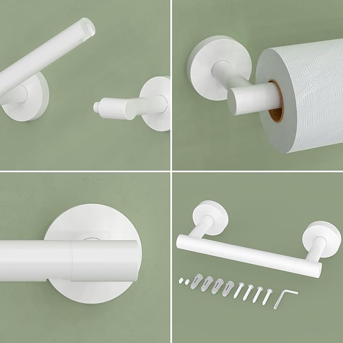 White Toilet Paper Holder SUS304 Stainless Steel Double Post Pivoting Toilet Paper Roll Holder Wall Mounted Toilet Tissue Holder for Commercial Bathroom RV Brushed Brass Finish
