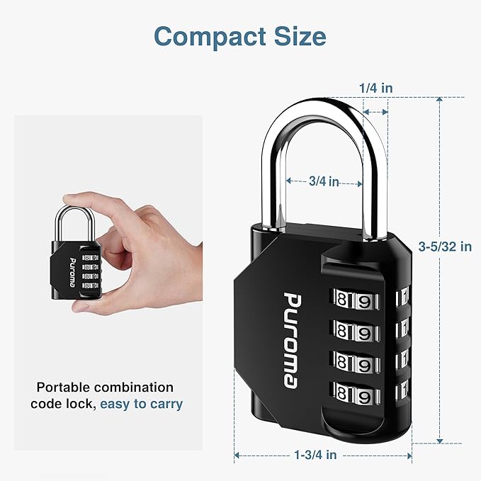 Puroma 4 Pack Combination Lock for Locker 4 Digit Outdoor Waterproof Padlock for School, Gym, Sports, Fence, Toolbox, Gate, Case, Outdoor, Hasp Storage, Cabinets (Black)
