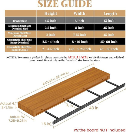 1 Pack Large Shelf Brackets Long Floating Shelf Bracket Invisible Floating Shelf Hardware Heavy Duty Floating Mantel Brackets(43"X6"X1.5" with Tools)