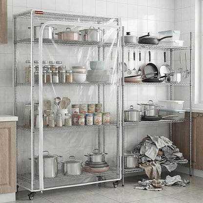 Clear PVC Wire Shelf Cover, 30" W x 14" D x 62" H, 3-Way Opening with Two-Way Zippers, Waterproof See-Through Rack Cover for Pantry & Bathroom, Laundry Room, Kitchen & Garage