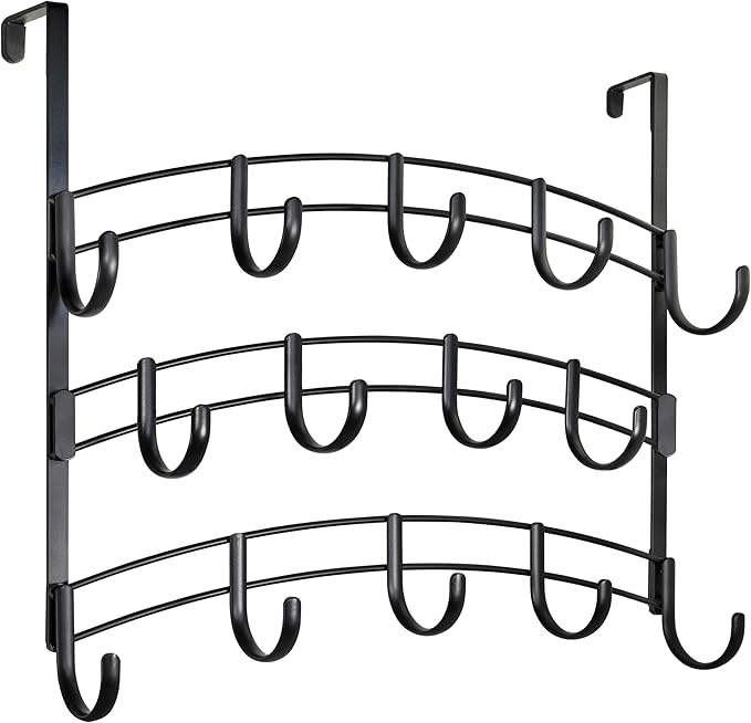 LYNK Professional® Home™ Over The Door Hooks - 14 Hook Over The Door Hanger - Over Door Coat Rack - Hanging Towels or Clothes - Bathroom, Bedroom or Laundry Room - Lifetime Ltd. Warranty – Black