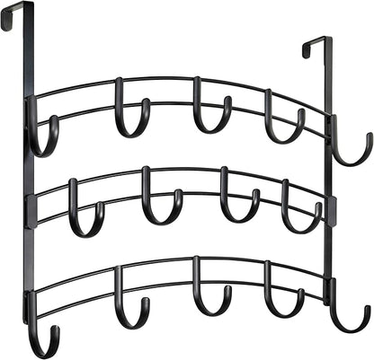 LYNK Professional® Home™ Over The Door Hooks - 14 Hook Over The Door Hanger - Over Door Coat Rack - Hanging Towels or Clothes - Bathroom, Bedroom or Laundry Room - Lifetime Ltd. Warranty – Black