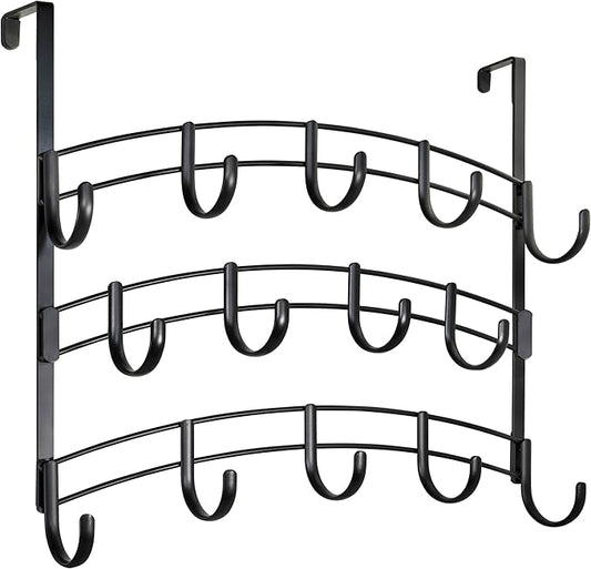LYNK Professional® Home™ Over The Door Hooks - 14 Hook Over The Door Hanger - Over Door Coat Rack - Hanging Towels or Clothes - Bathroom, Bedroom or Laundry Room - Lifetime Ltd. Warranty – Black