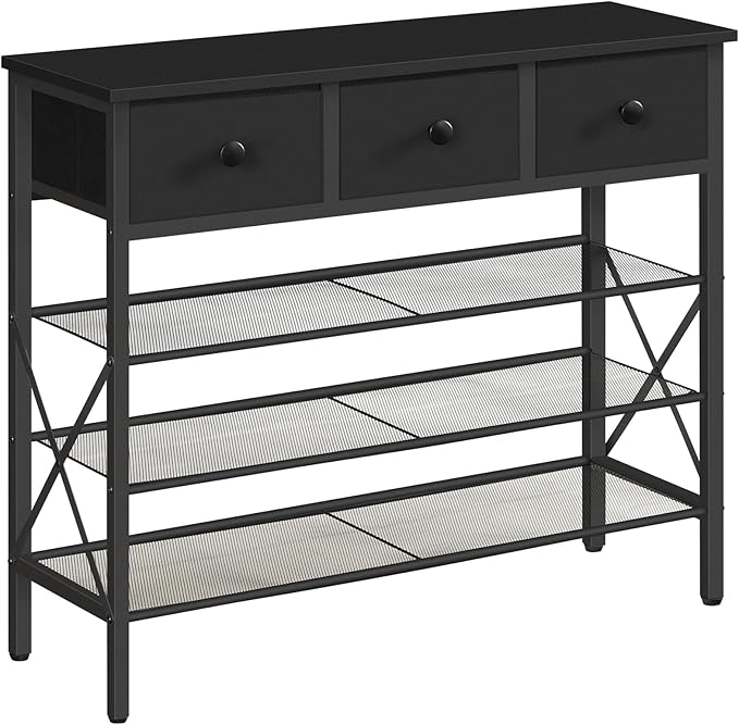 4-Tier Shoe Rack with 3 Drawers, Metal Shoe Organizer for 15 Pairs with Storage Shelves and Wooden Top, for Entryway, Hallway, Foyer, Closet, Black SS34BB