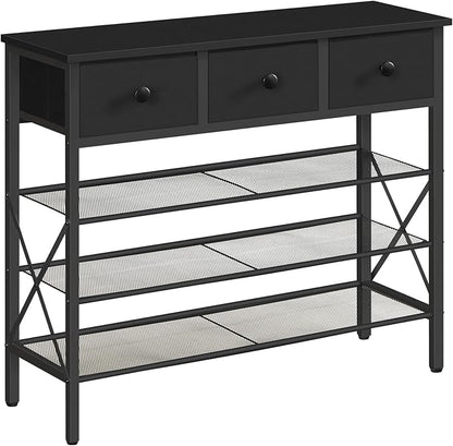4-Tier Shoe Rack with 3 Drawers, Metal Shoe Organizer for 15 Pairs with Storage Shelves and Wooden Top, for Entryway, Hallway, Foyer, Closet, Black SS34BB