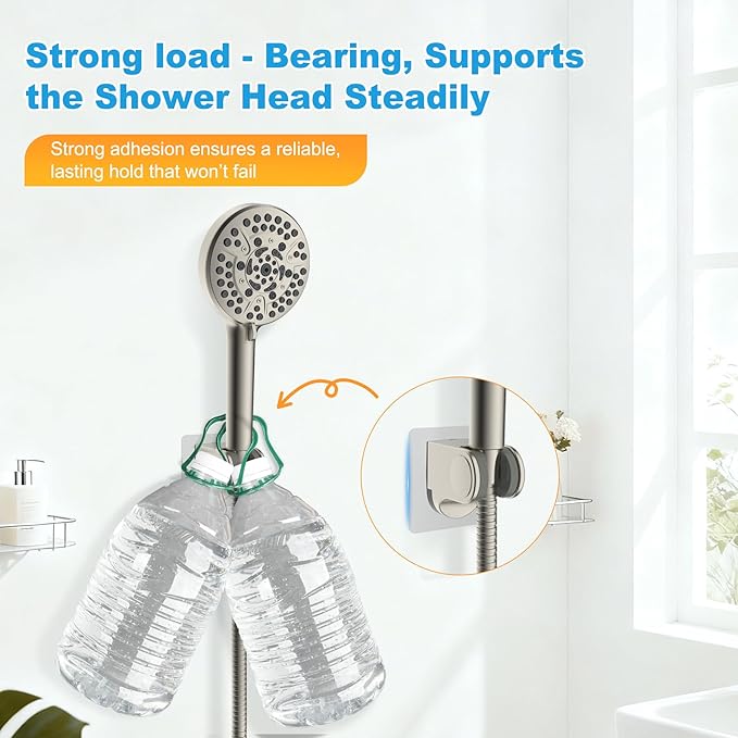 Hibbent 2 Pack Shower Head Holder, Strong Adhesive and Waterproof Handheld Shower Holder, Height Adjustable Wand Bracket, Wall Mount, No Drilling, Brushed Nickle