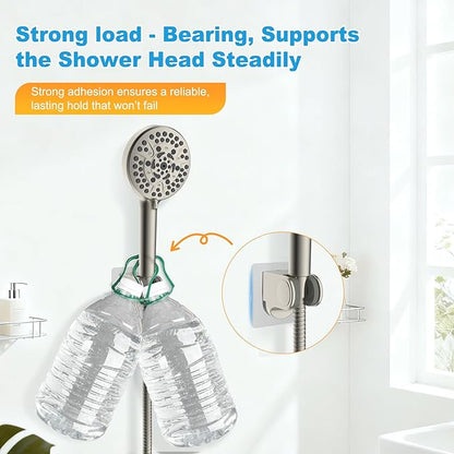 Hibbent 2 Pack Shower Head Holder, Strong Adhesive and Waterproof Handheld Shower Holder, Height Adjustable Wand Bracket, Wall Mount, No Drilling, Brushed Nickle