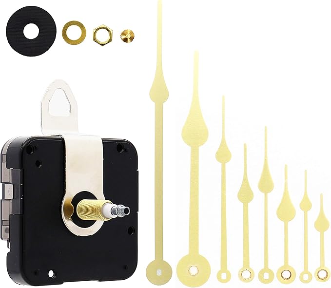 TIKROUND Youngtown 12888 High Torque Long Shaft Clock Movement Mechanism with 4 Sets Hands Total Shaft Length 1-3/32 inch Gold Hands.