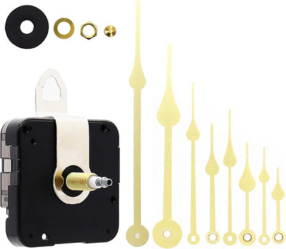 TIKROUND Youngtown 12888 High Torque Long Shaft Clock Movement Mechanism with 4 Sets Hands Total Shaft Length 1-3/32 inch Gold Hands.