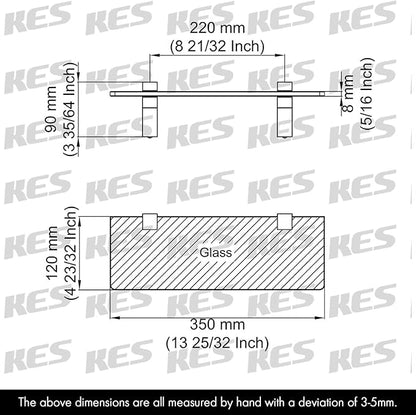 KES Bathroom Shelf, Tempered Glass Shelf 14 Inch 8MM-Thick Wall Mount Rectangular, Brushed Nickel Bracket, BGS3201S35-2