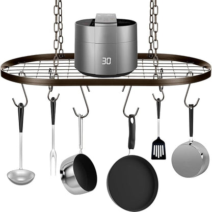 20 Inch Pots and Pans Organizer Hanging Rack Pot and Pan Organizer with 20 S Hooks for Home, Restaurant, Kitchen Cookware, Utensils, Books, Household(Bronze)