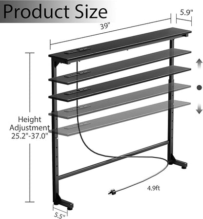 39 inch Narrow Console Table with Outlet,Adjustable Height(25"-37") Behind Sofa Table,Couch Behind Table Skinny,Couch Shelf with Charging Station,Long Entryway Tables for Living Room,Black